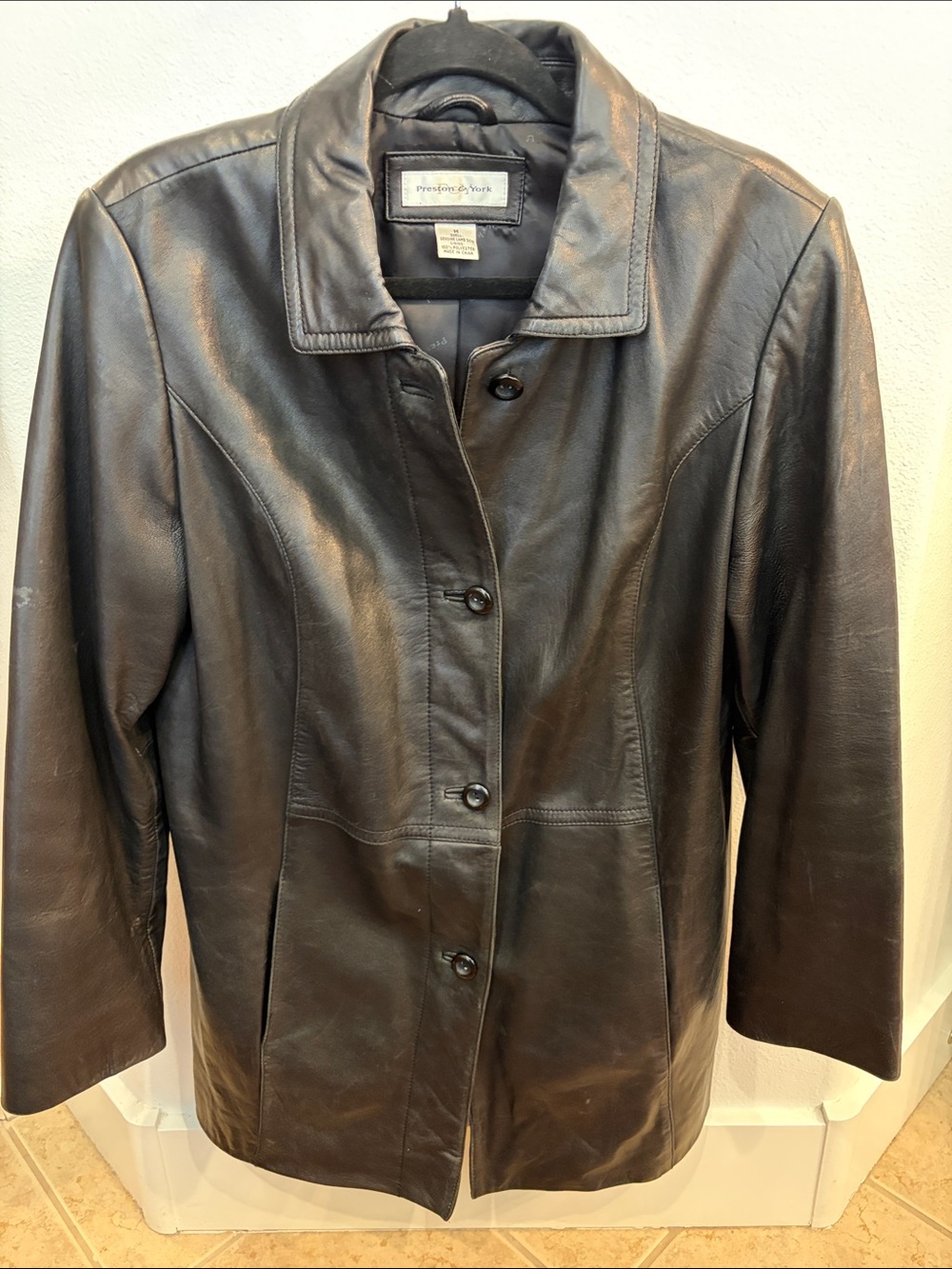 Preston & York Black Leather Button-Front Jacket